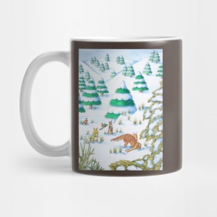 cute fox and rabbits snow scene for christmas Mug